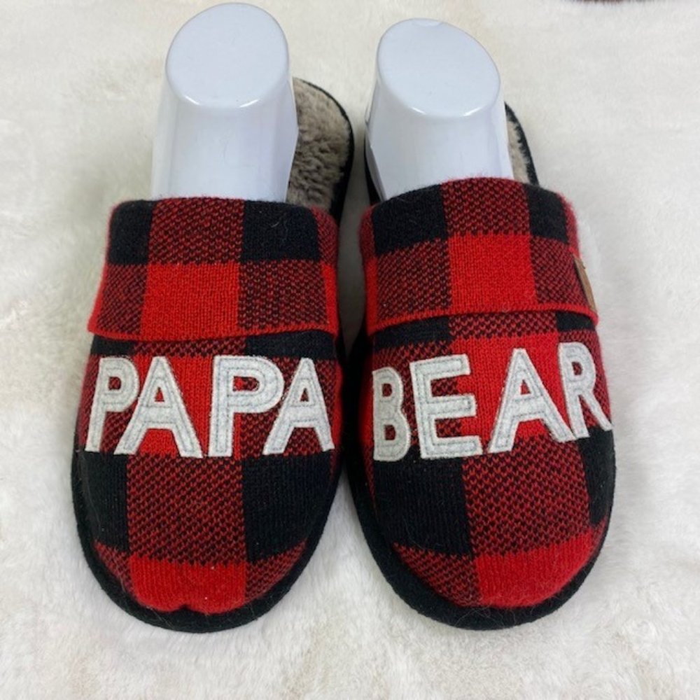 NWOT Dearfoams Men's Papa Bear Oso Buffalo Check Clog Slipper, size 9/10